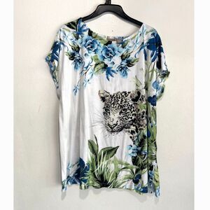 Chico's T shirt animal print cheetah tropical comfy casual resort wear women XL